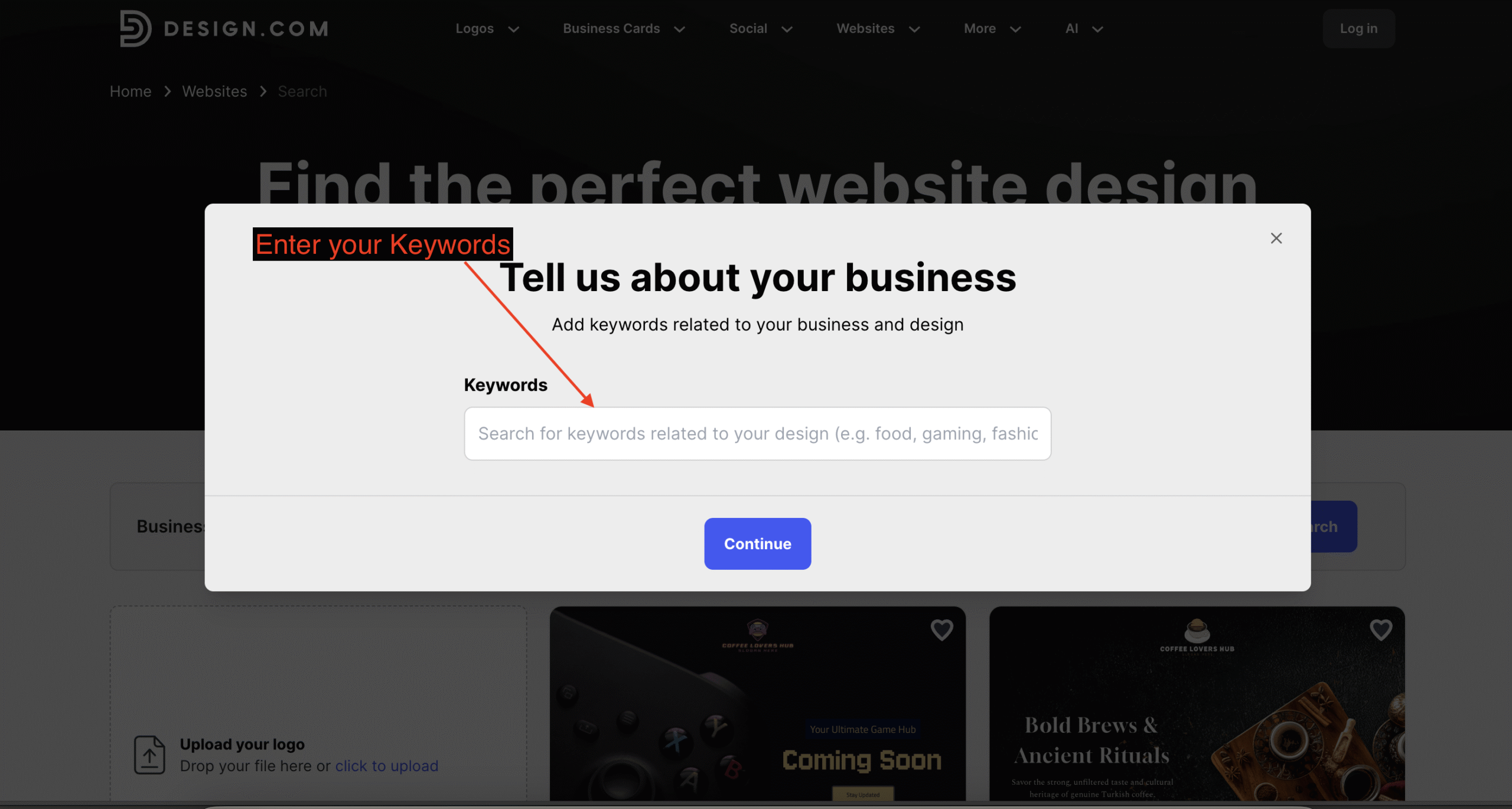 Creating website using design com